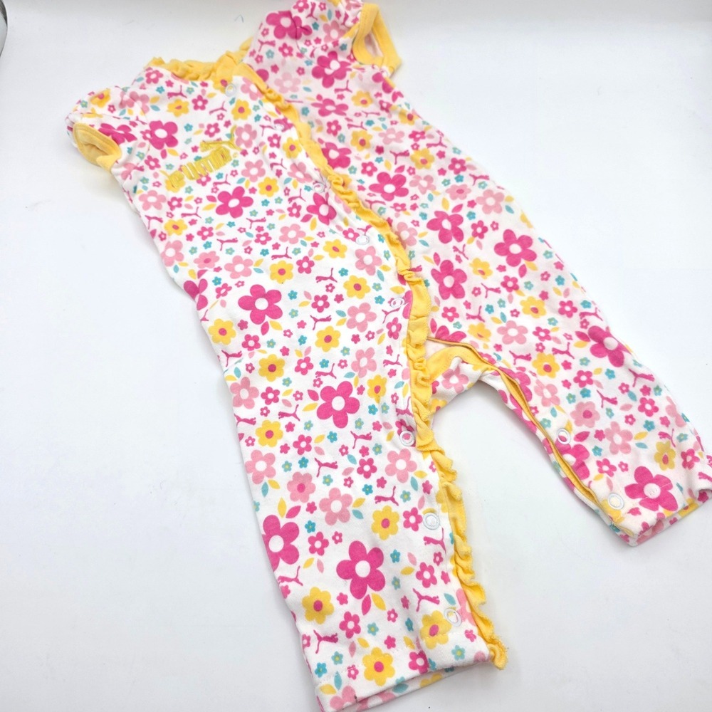 Puma Baby Girls Floral Ruffle Snap Front Romper Pink Yellow 0-3M